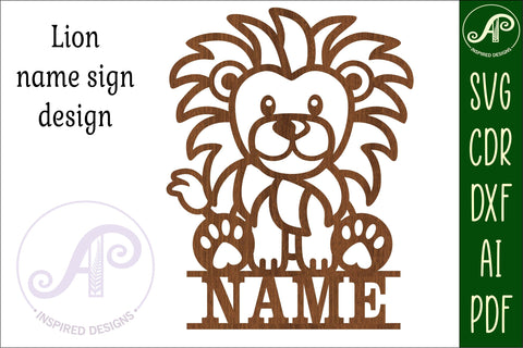 Cute Lion Name sign svg laser cut template, wall art SVG APInspireddesigns 