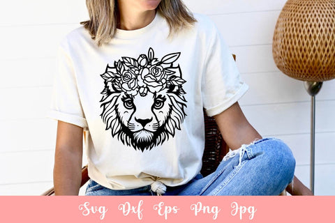 Cute Lion With Flowers SVG File, Shirt SVG Free For Commercial Use SVG Sintegra 