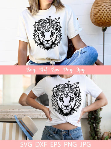 Cute Lion With Flowers SVG File, Shirt SVG Free For Commercial Use SVG Sintegra 