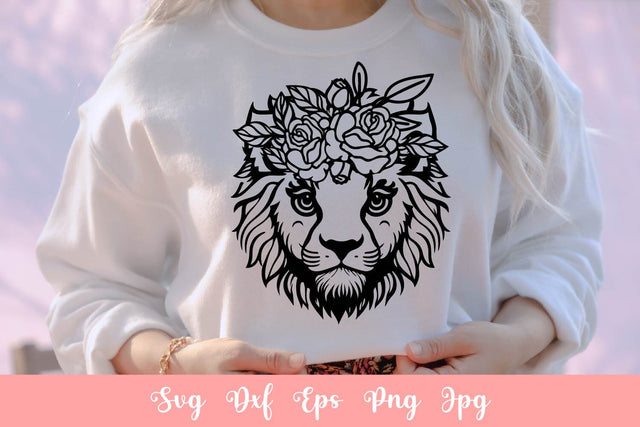 Cute Lion With Flowers SVG File, Shirt SVG Free For Commercial Use SVG Sintegra 