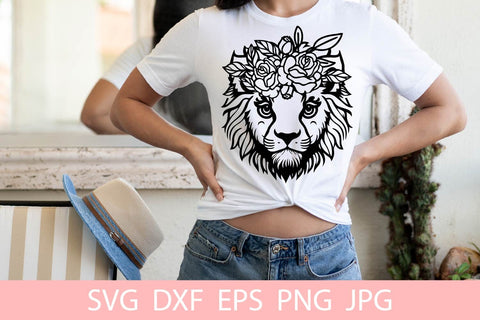 Cute Lion With Flowers SVG File, Shirt SVG Free For Commercial Use SVG Sintegra 