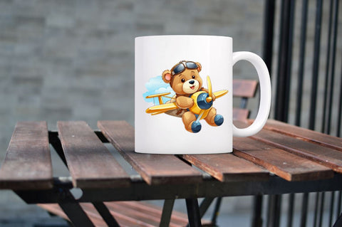 Cute Little Bear Flying on Plane Clipart Sublimation Regulrcrative 