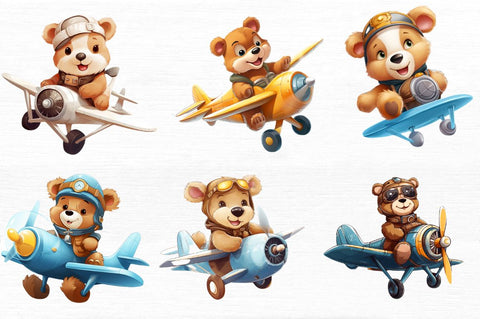 Cute Little Bear Flying on Plane Clipart Sublimation Regulrcrative 