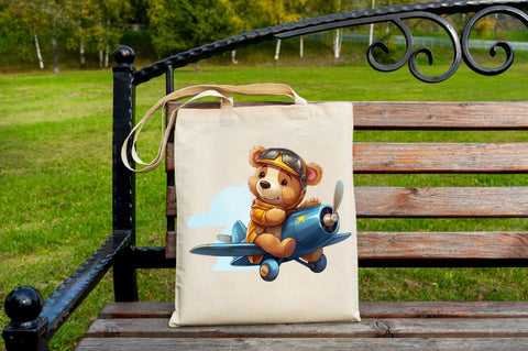 Cute Little Bear Flying on Plane Clipart Sublimation Regulrcrative 