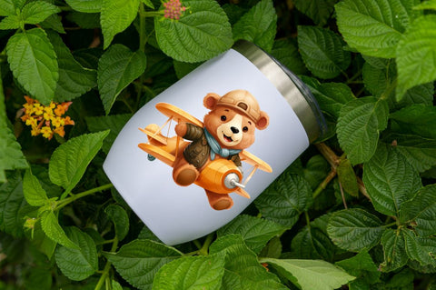 Cute Little Bear Flying on Plane Clipart Sublimation Regulrcrative 