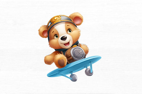 Cute Little Bear Flying on Plane Clipart Sublimation Regulrcrative 