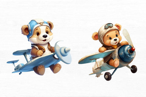 Cute Little Bear Flying on Plane Clipart Sublimation Regulrcrative 