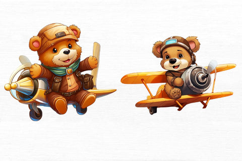 Cute Little Bear Flying on Plane Clipart Sublimation Regulrcrative 