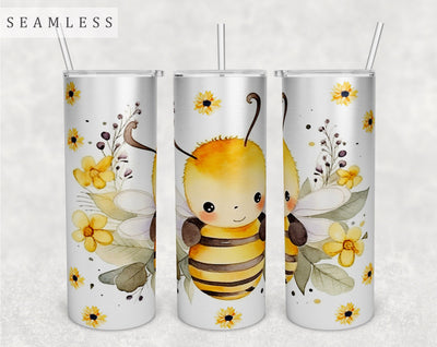 Cute Little Bee Tumbler Wrap, 20 Oz Skinny Tumbler Sublimation Design, Seamless Honey Bee Tumbler PNG Sublimation HappyDesignStudio 