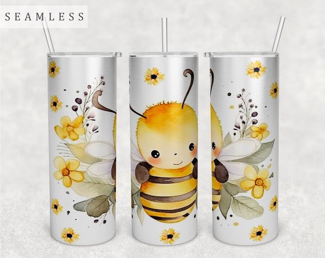 Cute Little Bee Tumbler Wrap, 20 Oz Skinny Tumbler Sublimation Design, Seamless Honey Bee Tumbler PNG Sublimation HappyDesignStudio 