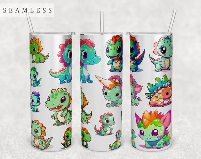 Cute Little Dinosaurs Tumbler Wrap, 20 Oz Skinny Tumbler Sublimation Design, Seamless Baby Dinosaurs Tumbler PNG Sublimation HappyDesignStudio 