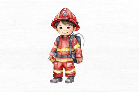 Cute Little Firefighter Watercolor Clipart Sublimation Regulrcrative 