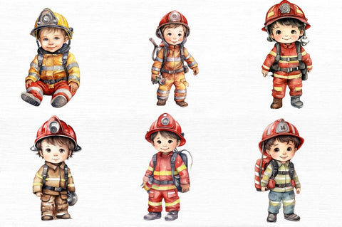 Cute Little Firefighter Watercolor Clipart Sublimation Regulrcrative 