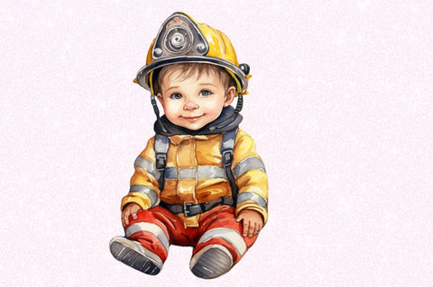 Cute Little Firefighter Watercolor Clipart Sublimation Regulrcrative 