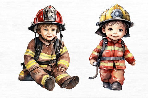 Cute Little Firefighter Watercolor Clipart Sublimation Regulrcrative 