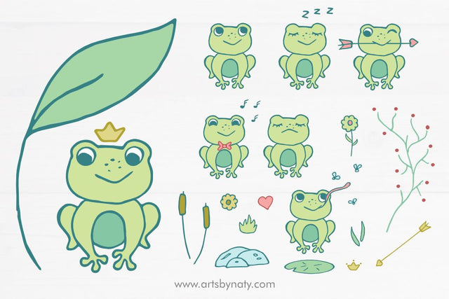 Cute little frog SVG illustration set. SVG Arts By Naty 