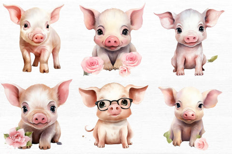 Cute Little Pig Watercolor Clipart Sublimation Regulrcrative 