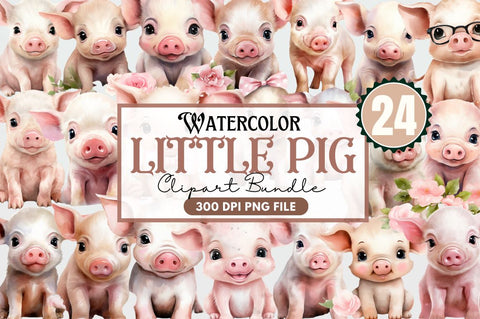 Cute Little Pig Watercolor Clipart Sublimation Regulrcrative 