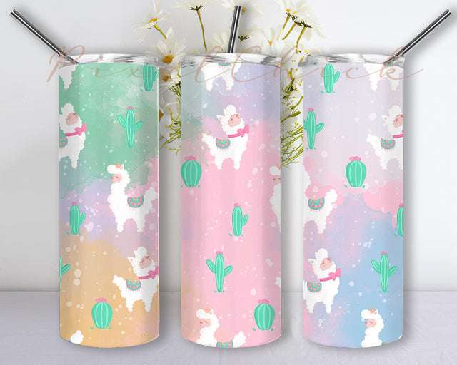 Cute Llama 20oz Skinny Tumbler, Llama Gift, Llama Lover, Cute Coffee Tumbler, Funny Llama Tumbler, Animal Tumbler, Cute Farm Animals Png Sublimation PixelChick 