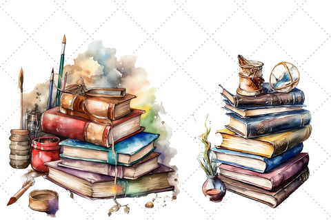 Cute Magic Books Watercolor Clipart Bundle, Sublimation, Magic Books SVG FloridPrintables 