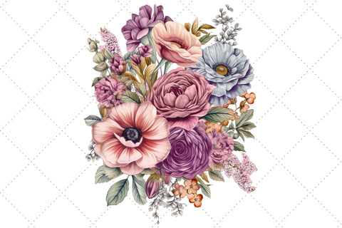 Cute Mauve Floral Bouquet Sublimation Clipart Bundle, Sublimation, Mauve Floral Bouquet SVG FloridPrintables 