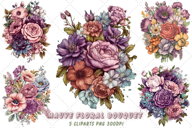 Cute Mauve Floral Bouquet Sublimation Clipart Bundle, Sublimation, Mauve Floral Bouquet SVG FloridPrintables 