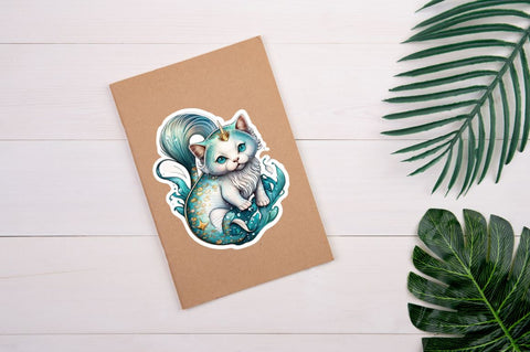 Cute Mermaid Cat Printable Sticker Bundle Sublimation Regulrcrative 