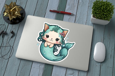 Cute Mermaid Cat Printable Sticker Bundle Sublimation Regulrcrative 
