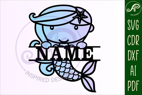 Cute mermaid Name sign svg laser cut template, door or wall SVG APInspireddesigns 