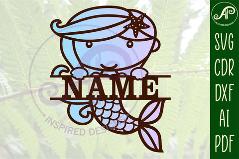 Cute mermaid Name sign svg laser cut template, door or wall SVG APInspireddesigns 