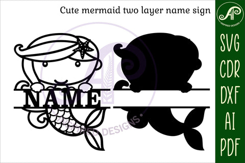 Cute mermaid Name sign svg laser cut template, door or wall SVG APInspireddesigns 