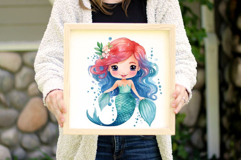Cute Mermaid Watercolor Clipart Bundle Sublimation Regulrcrative 
