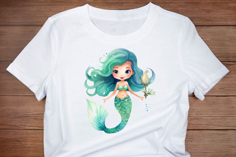 Cute Mermaid Watercolor Clipart Bundle Sublimation Regulrcrative 