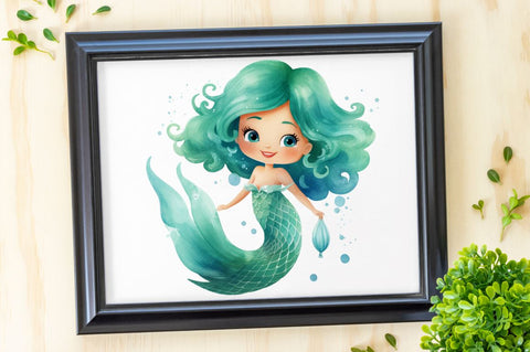 Cute Mermaid Watercolor Clipart Bundle Sublimation Regulrcrative 