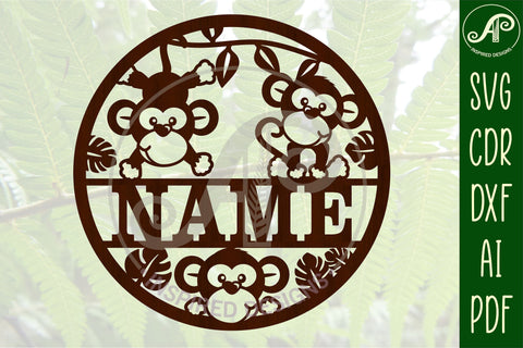 Cute monkey name sign svg laser cut template SVG APInspireddesigns 