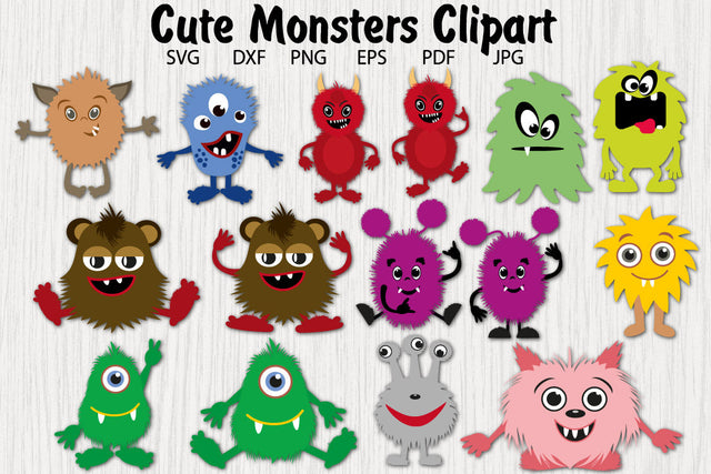 Cute Monsters Vector Clipart, Furry Monsters PNG Sublimation Yuliya 