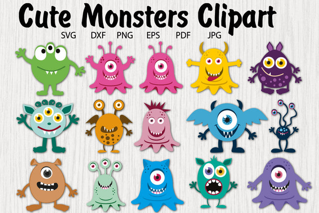 Cute Monsters Vector Clipart Sublimation Yuliya 