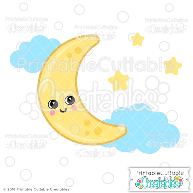 Cute Moon SVG Printable Cuttable Creatables 