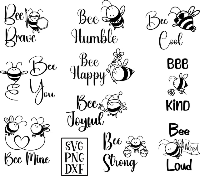 Cute Motivational Bees set of 10 SVG Calico Creations Svg 