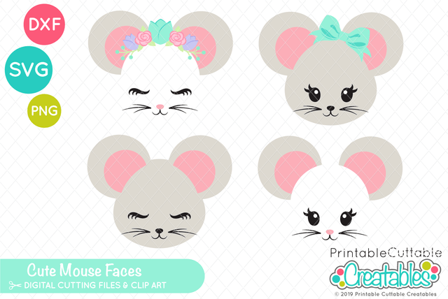 Cute Mouse Face SVG Printable Cuttable Creatables