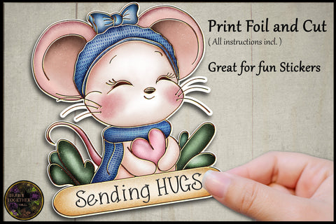 Cute Mouse Hugging a Heart | Print, Foil and Cut | Single line for Foil Quill Sketch DESIGN DrawnTogether with love 