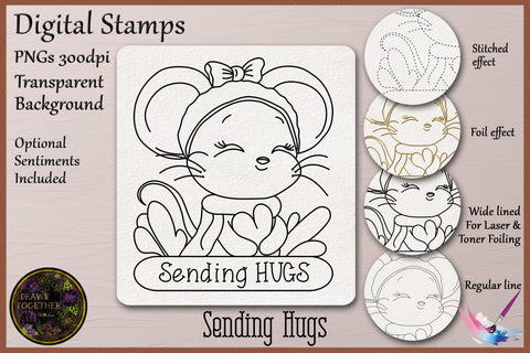 Cute Mouse Hugging a Heart | Print, Foil and Cut | Single line for Foil Quill Sketch DESIGN DrawnTogether with love 