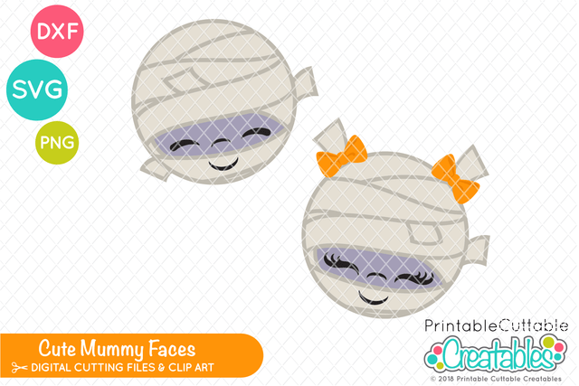 Cute Mummy Faces SVG Printable Cuttable Creatables 
