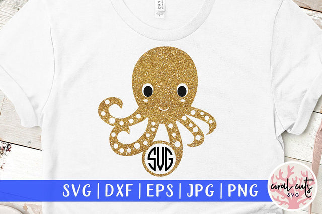 Cute octopus svg monogram frame SVG CoralCutsSVG 