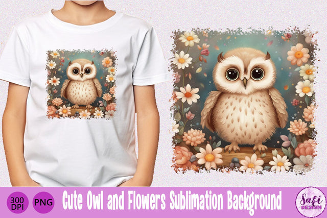 Cute Owl and Flowers Sublimation Background Sublimation Safi Design 