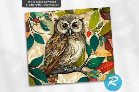 Cute Owl with branch 20 oz / 30 oz Tumbler PNG Sublimation Regulrcrative 