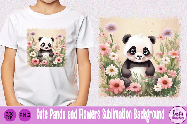 Cute Panda and Flowers Sublimation Background Sublimation Safi Design 