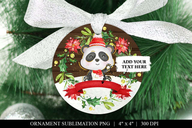 Cute Panda Bear Custom Name Christmas Ornament PNG Sublimation BijouBay 