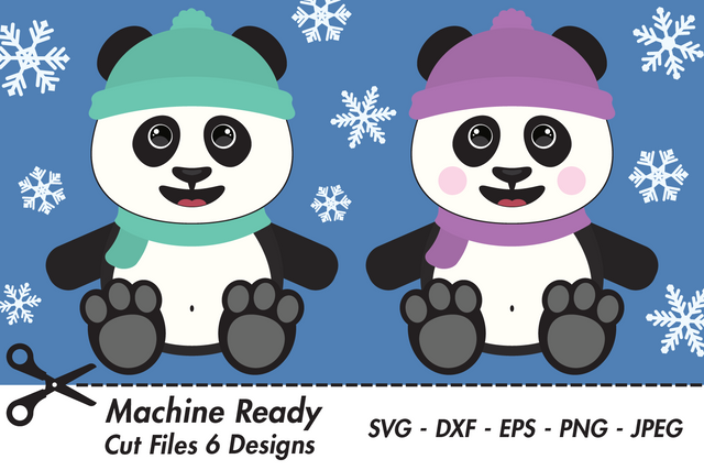 Cute Panda Bears With Snowflakes | Woodland Winter SVG SVG Captain Creative 