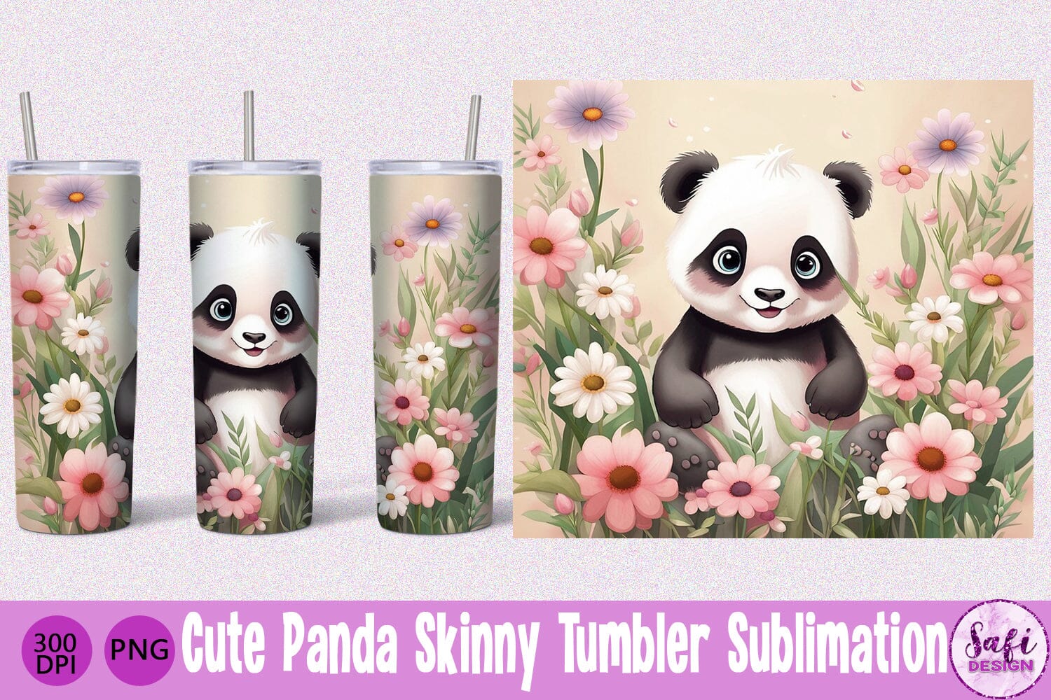 Panda Tumbler PNG Sublimation, Cute Tumbler Png - So Fontsy